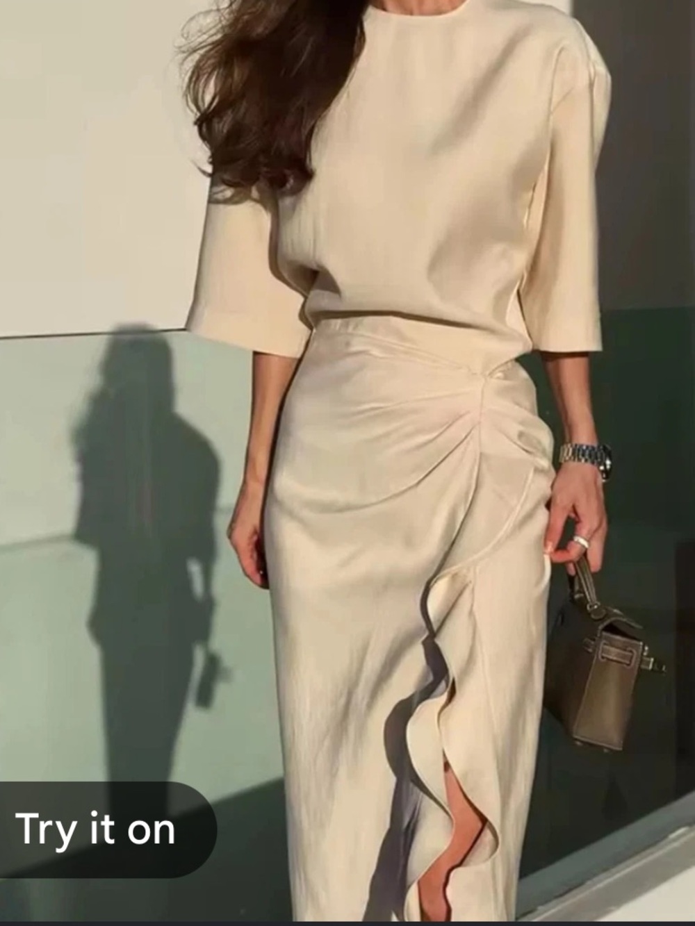 Zara Cream Ruffle-Front Maxi Skirt